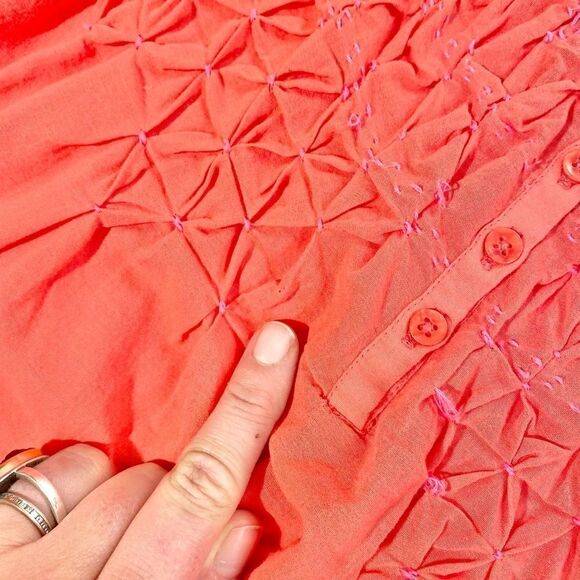 Free People orange smocked boho blouse - Picture 6 of 15